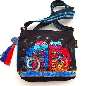 Laurel Burch Kitty Cats Fabric Cross Body Bag Tassel Charm